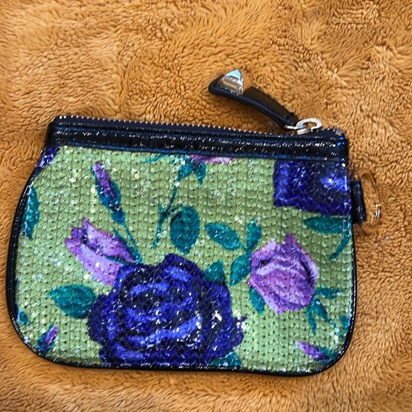 Betsy Johnson sequin  floral zippered wallet. Featuring a key ring. - Picture 4 of 8